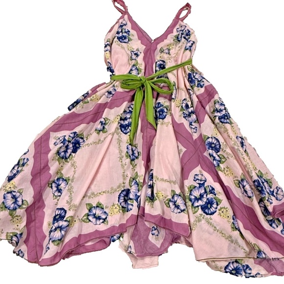 Chelsea & Violet Floral Print Handkerchief Hem Sleeveless Dress Purple Large - Picture 4 of 10